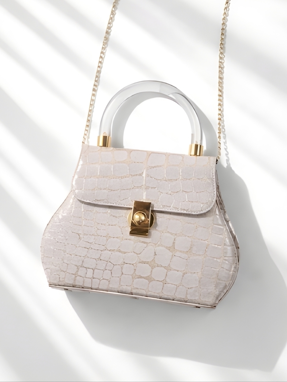 Costablanca Vintage Cream and Gold Crossbody Bag with Crocodile Texture